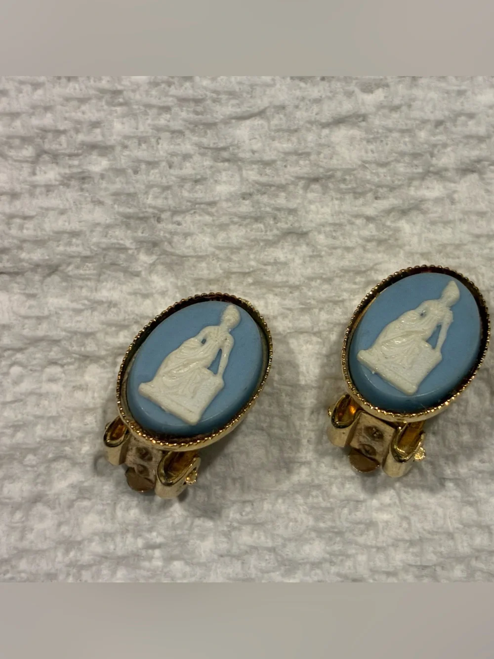 Gold-Tone Blue Cameo Clip-On Earrings - Women Jewelry